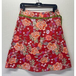 Vintage Y2K Midi Skirt A-Line Japanese Floral Carnation Daisy Red Large 90s